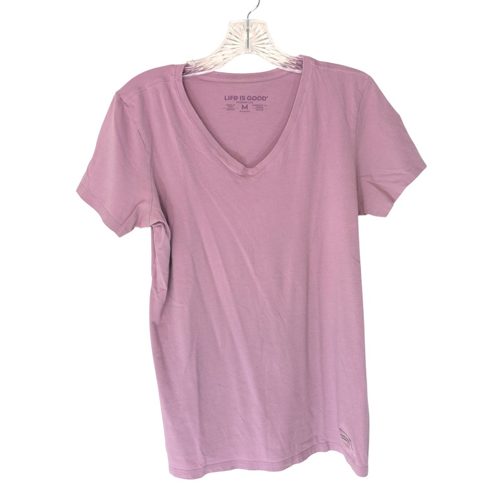 Life is Good Women's Crusher Lite V-Neck Short Sleeve T-Shirt Purple Medium